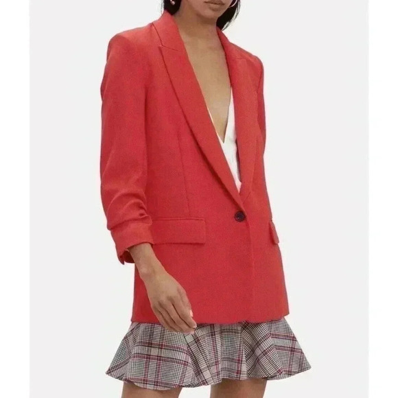 Veronica Beard Draped Graham Dickey Blazer Long Jacket 6 Red Ruched 3/4 Sleeves - Picture 1 of 10